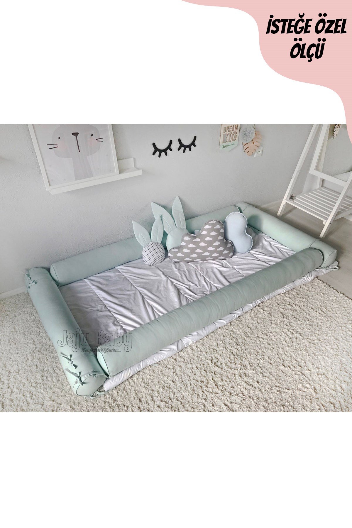 Jaju Baby Su Yeşili Montessori Yatak Bariyer Beşik Kenar Koruma Özel Ölçü