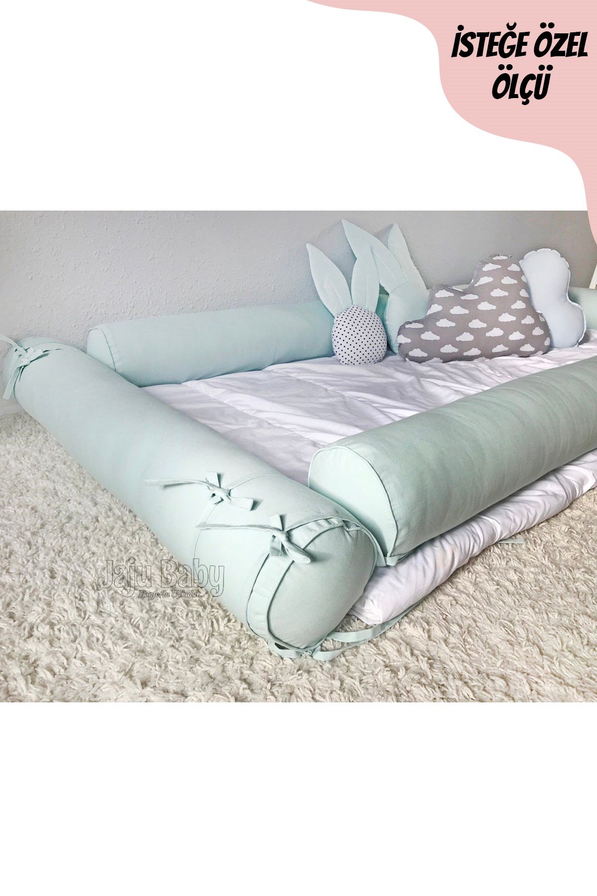 Jaju Baby Su Yeşili Montessori Yatak Bariyer Beşik Kenar Koruma Özel Ölçü