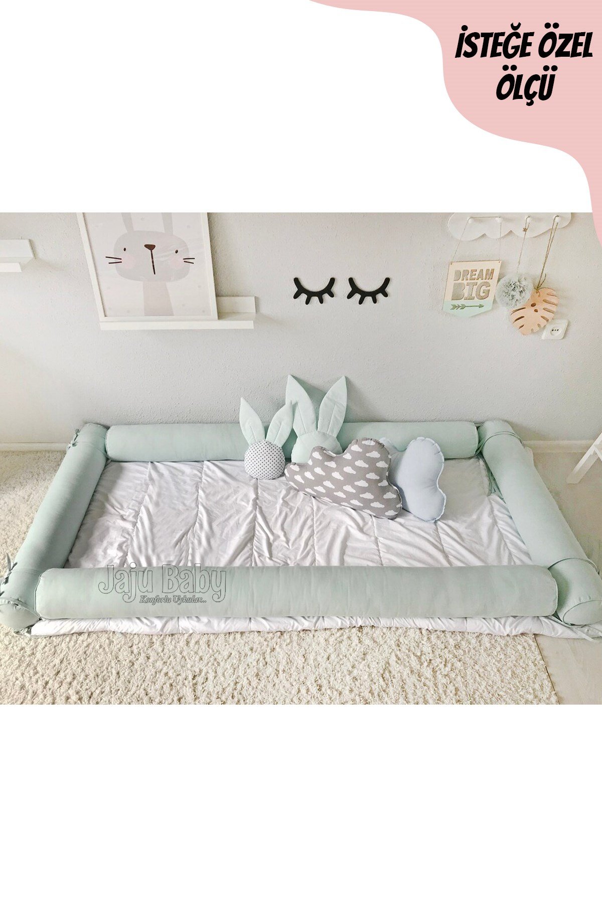 Jaju Baby Su Yeşili Montessori Yatak Bariyer Beşik Kenar Koruma Özel Ölçü