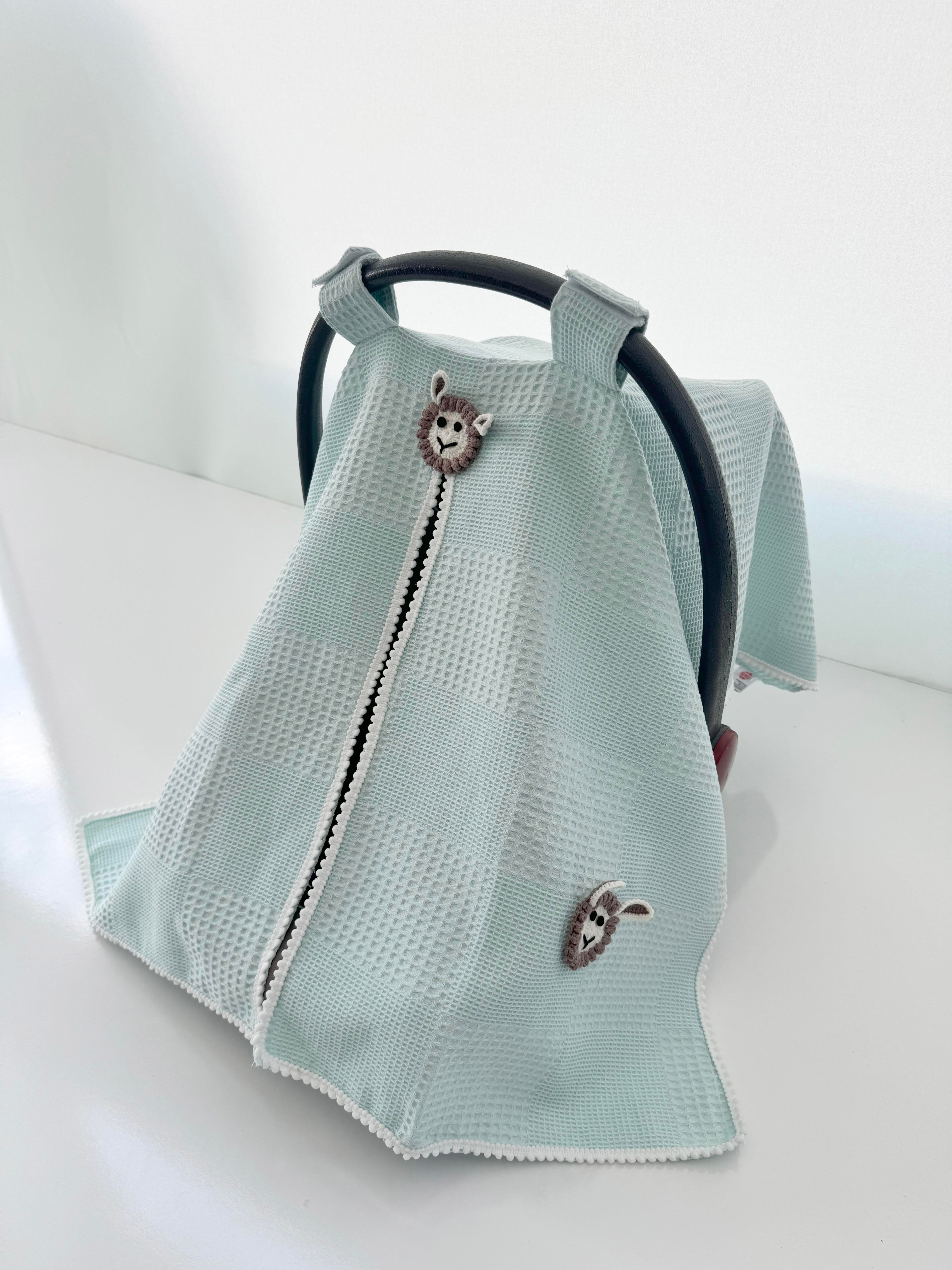 Jaju Baby Su Yeşili Waffle Kumaş Organik Kuzu Tasarım Puset Örtüsü