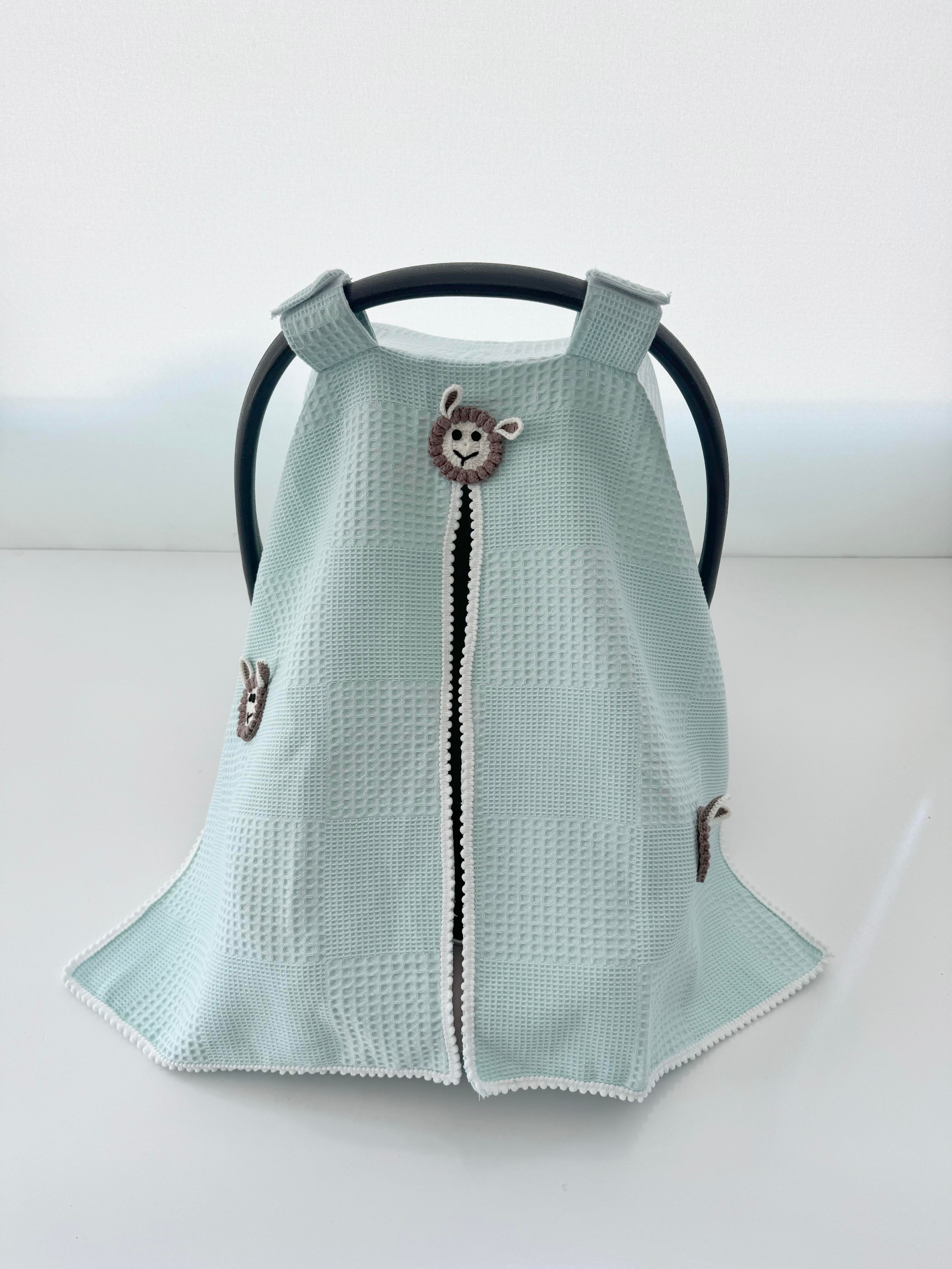 Jaju Baby Su Yeşili Waffle Kumaş Organik Kuzu Tasarım Puset Örtüsü