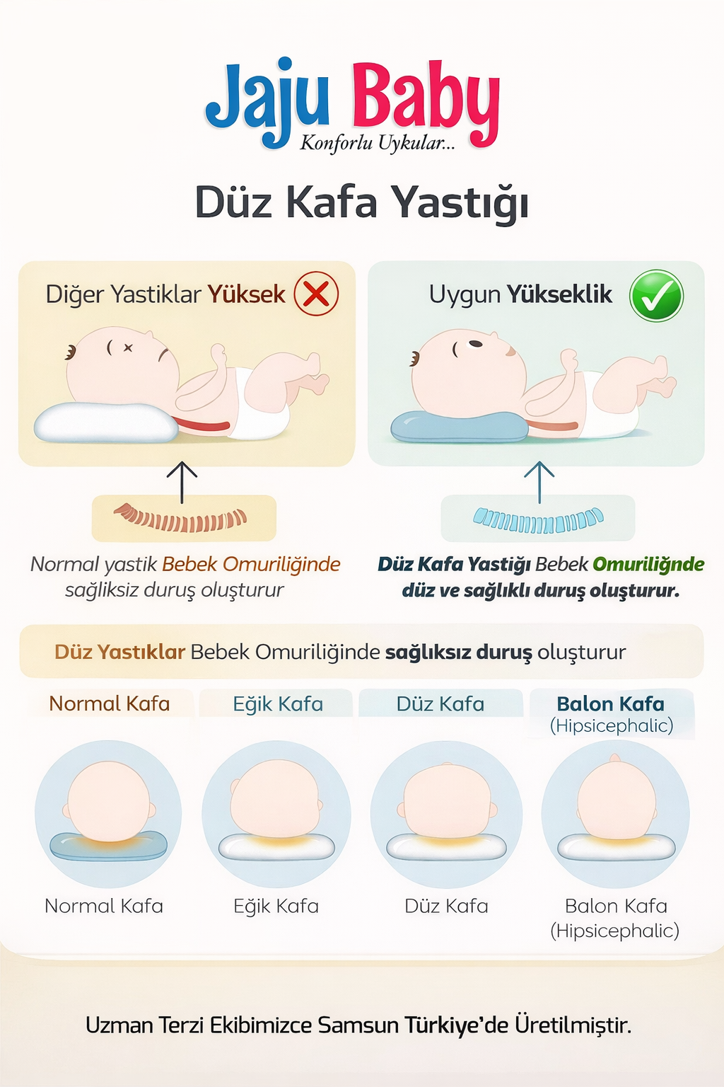 Jaju Baby Tavşan Düz Kafa Yastığı Kafa Şekillendirici Bebek Yastık
