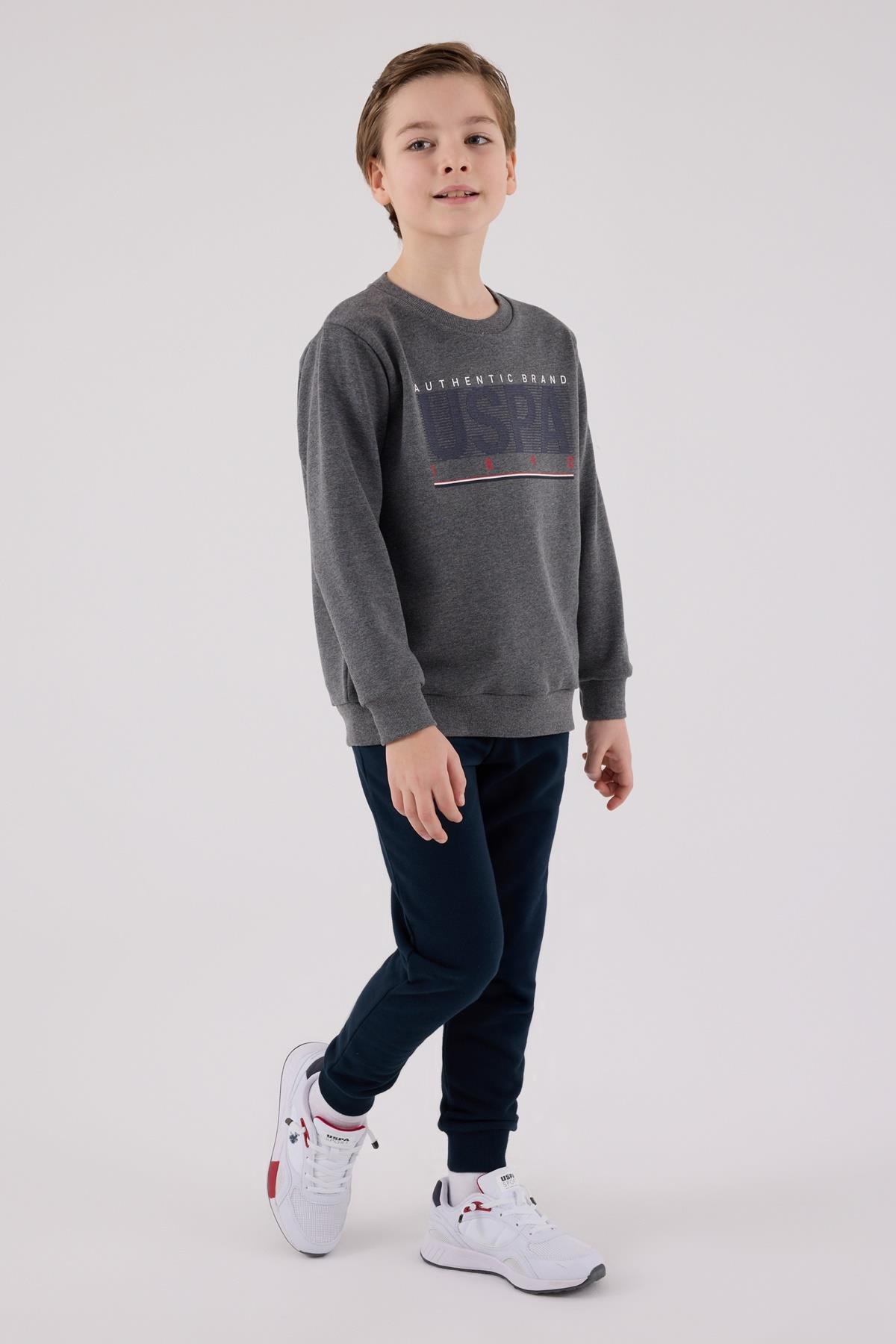 Jaju Baby U.S. Polo Assn. Erkek Çocuk  ANTRASİT MELANJ - Üç İplik - Eşofman Takımı US2209 - V1