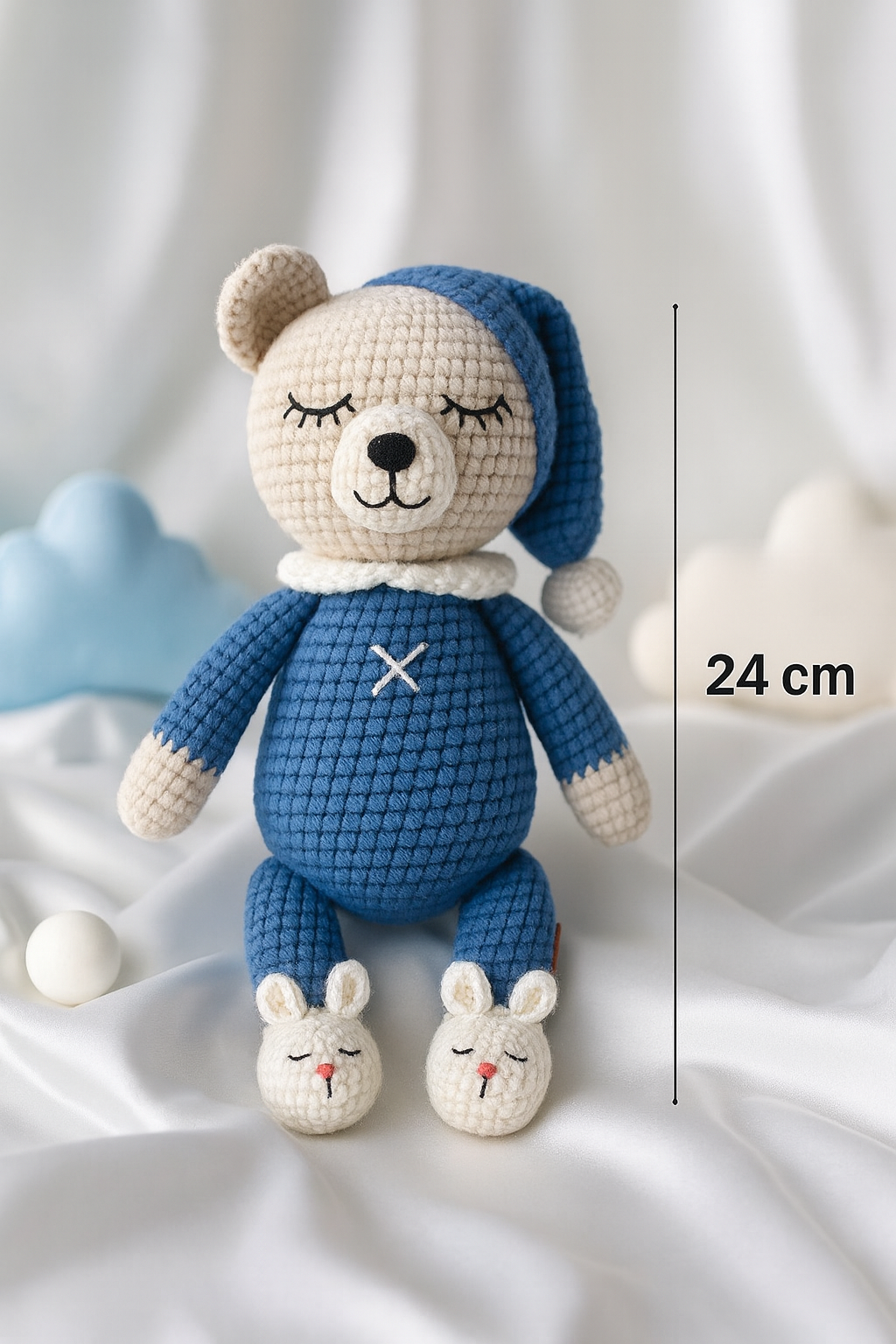 Jaju Baby Uykucu Ayıcık 24 cm Amigurumi El örgüsü Uyku Arkadaşı