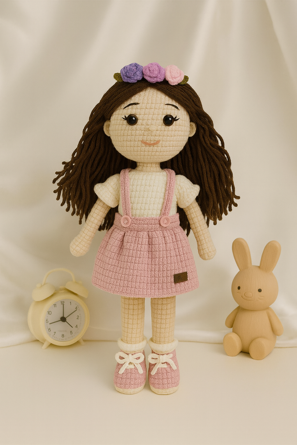 Jaju Baby Uzun Saçlı Pembe Kız Amigurumi Oyuncak 40 cm