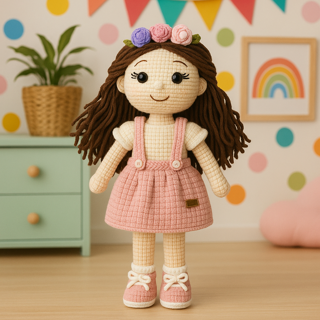 Jaju Baby Uzun Saçlı Pembe Kız Amigurumi Oyuncak 40 cm