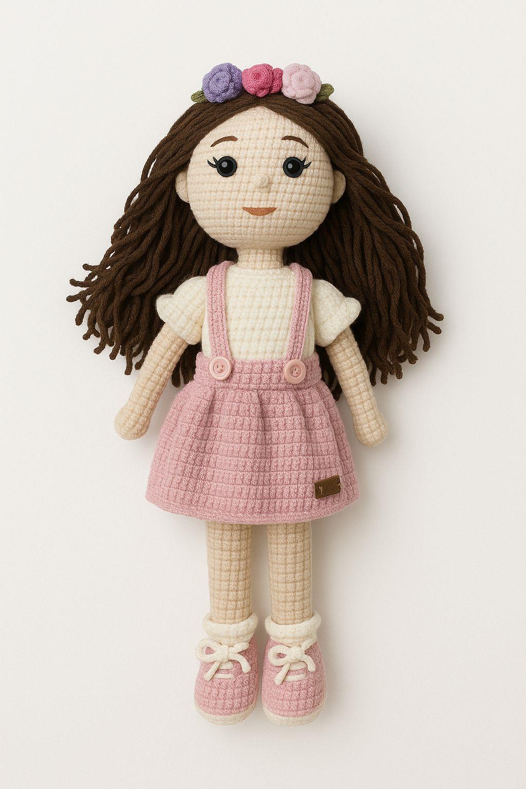 Jaju Baby Uzun Saçlı Pembe Kız Amigurumi Oyuncak 40 cm