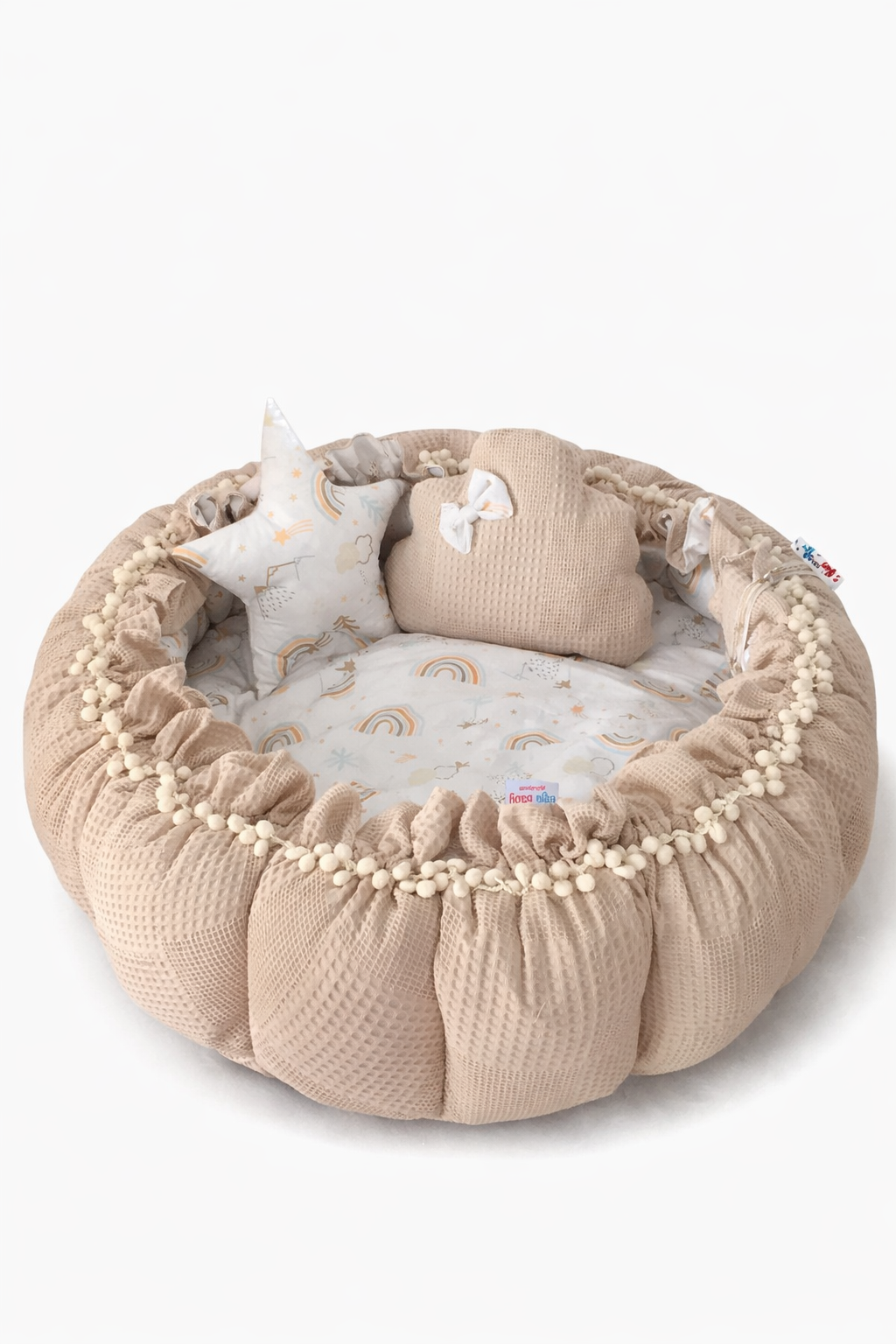 Jaju Baby Waffle Pike ve Gökkuşak Desenli Tasarım Açılır - Kapanır Oyun Minderi Bebek Yuvası 