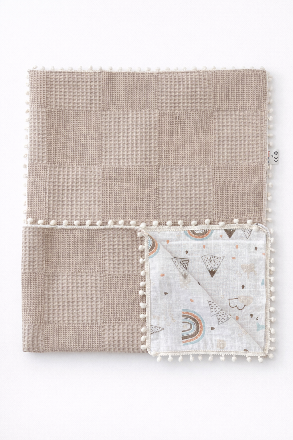 Jaju Baby Waffle Pike ve Müslin Ponponlu Battaniye Çok Amaçlı Battaniye 100x100 cm