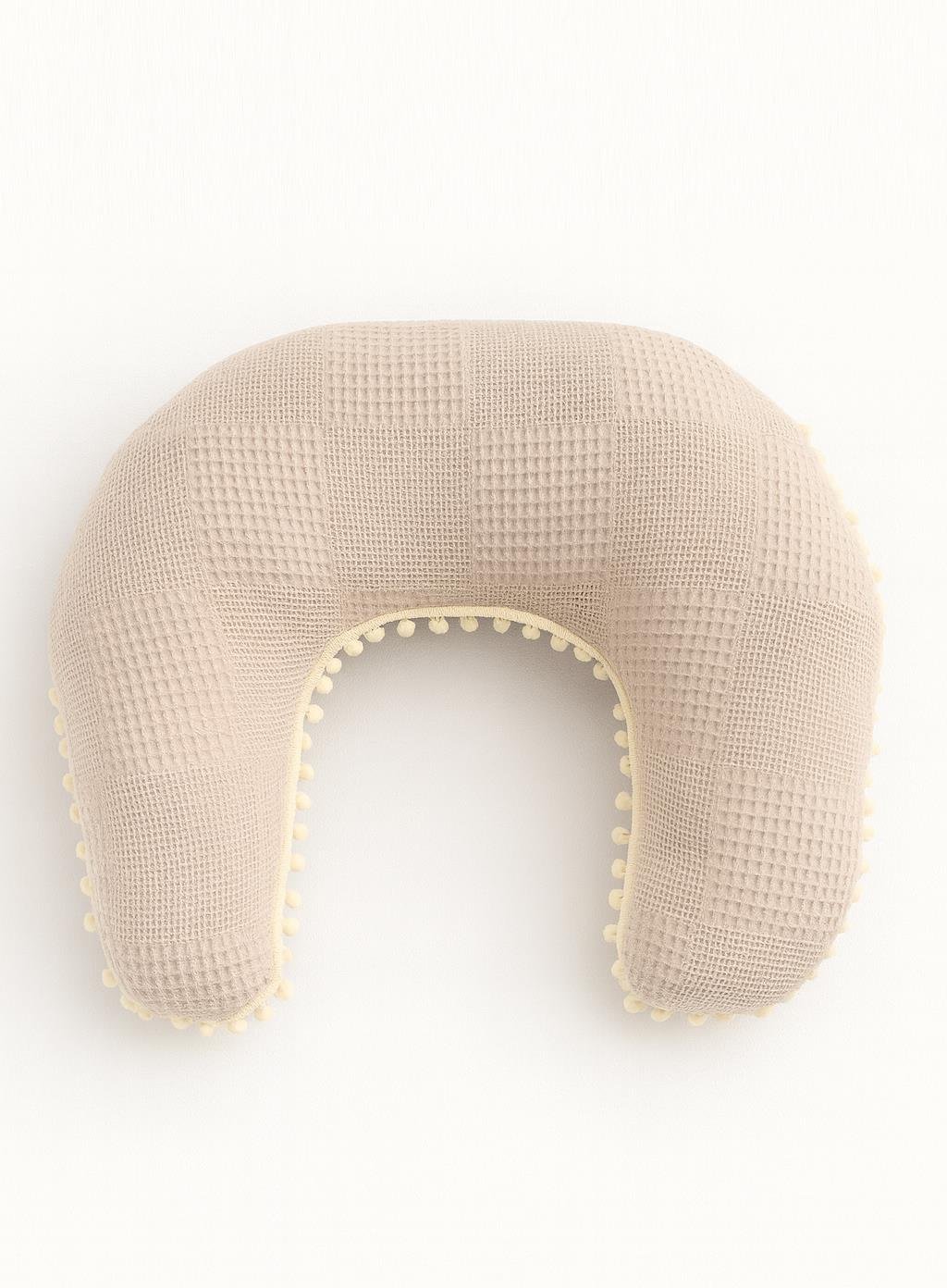 Jaju Baby Wafle Pike Kumaş Orman Müslin Tasarım Ponponlu Emzirme Yastığı - Destek Minderi