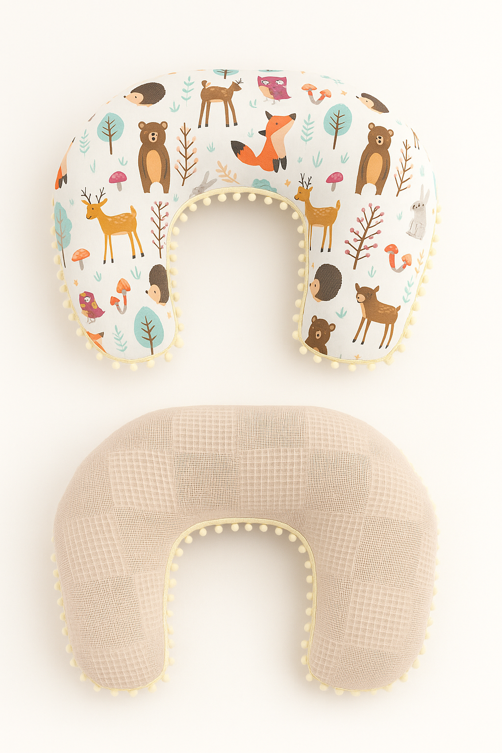 Jaju Baby Wafle Pike Kumaş Orman Müslin Tasarım Ponponlu Emzirme Yastığı - Destek Minderi