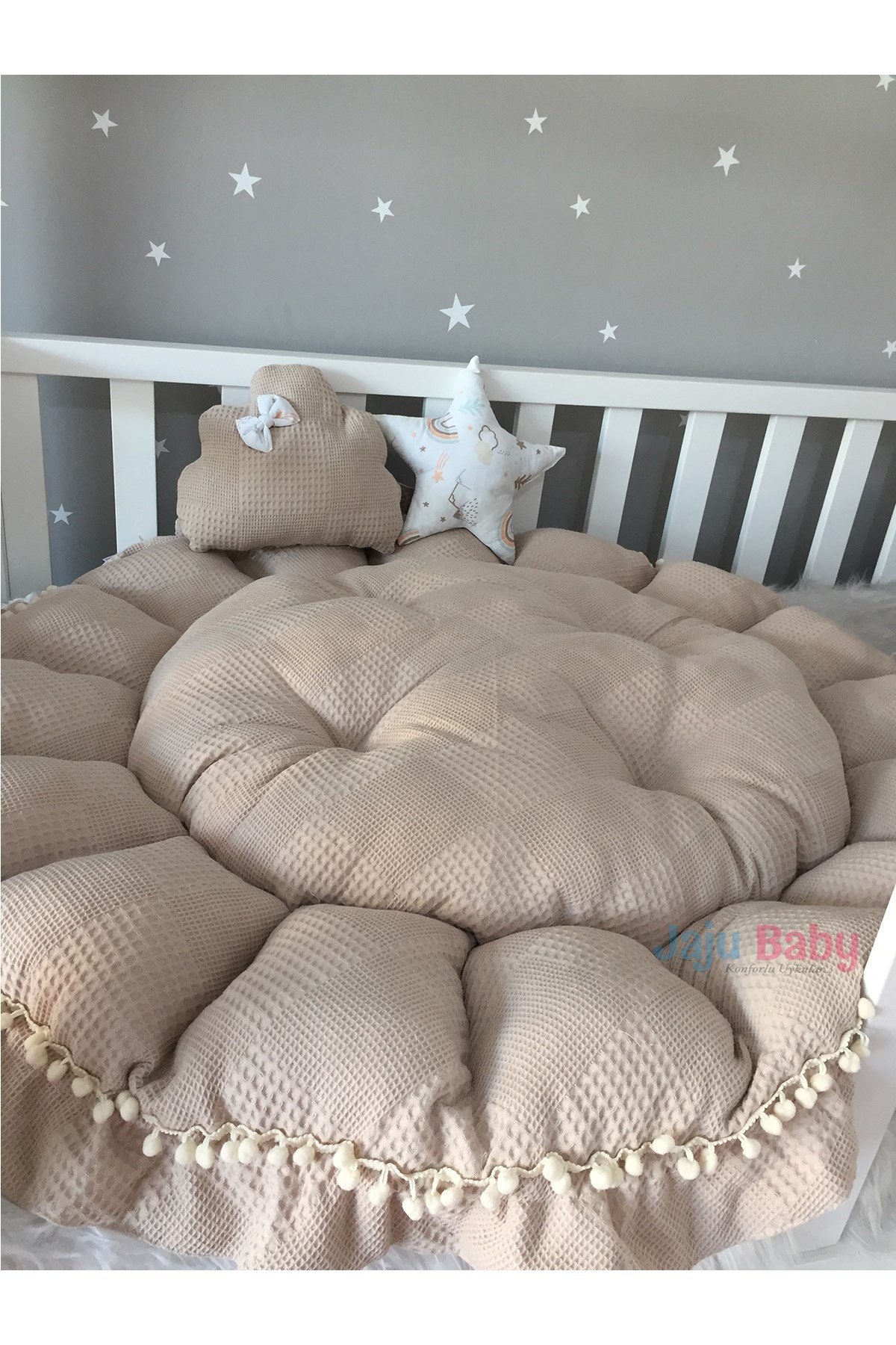 Jaju Baby Wafle Pike ve Gökkuşağı Desenli Tasarım Açılır - Kapanır Oyun Minderi Bebek Yuvası 