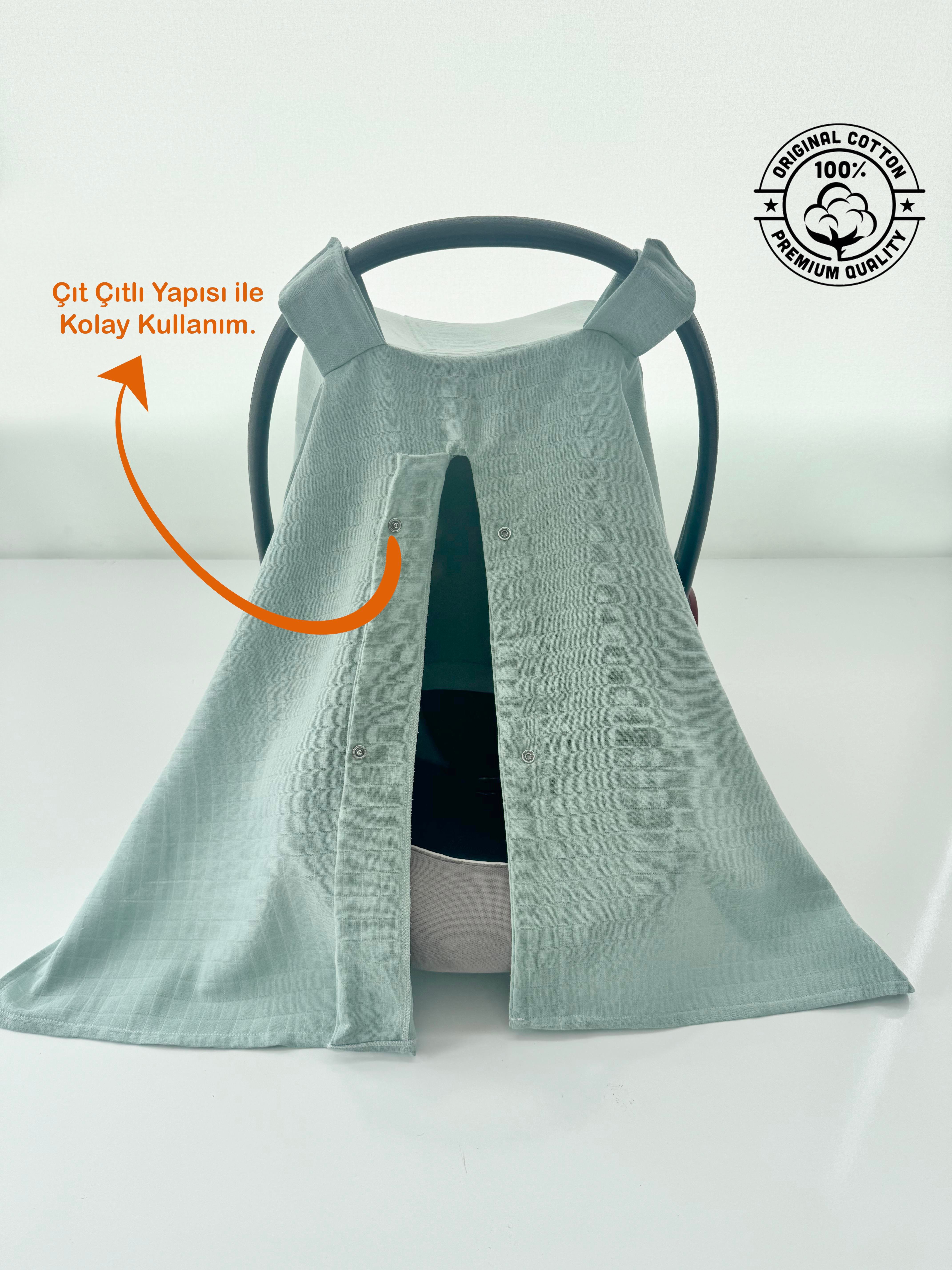 Jaju Baby Yeşil Organik Müslin Puset Örtüsü (Oto koltuğu Örtüsü)