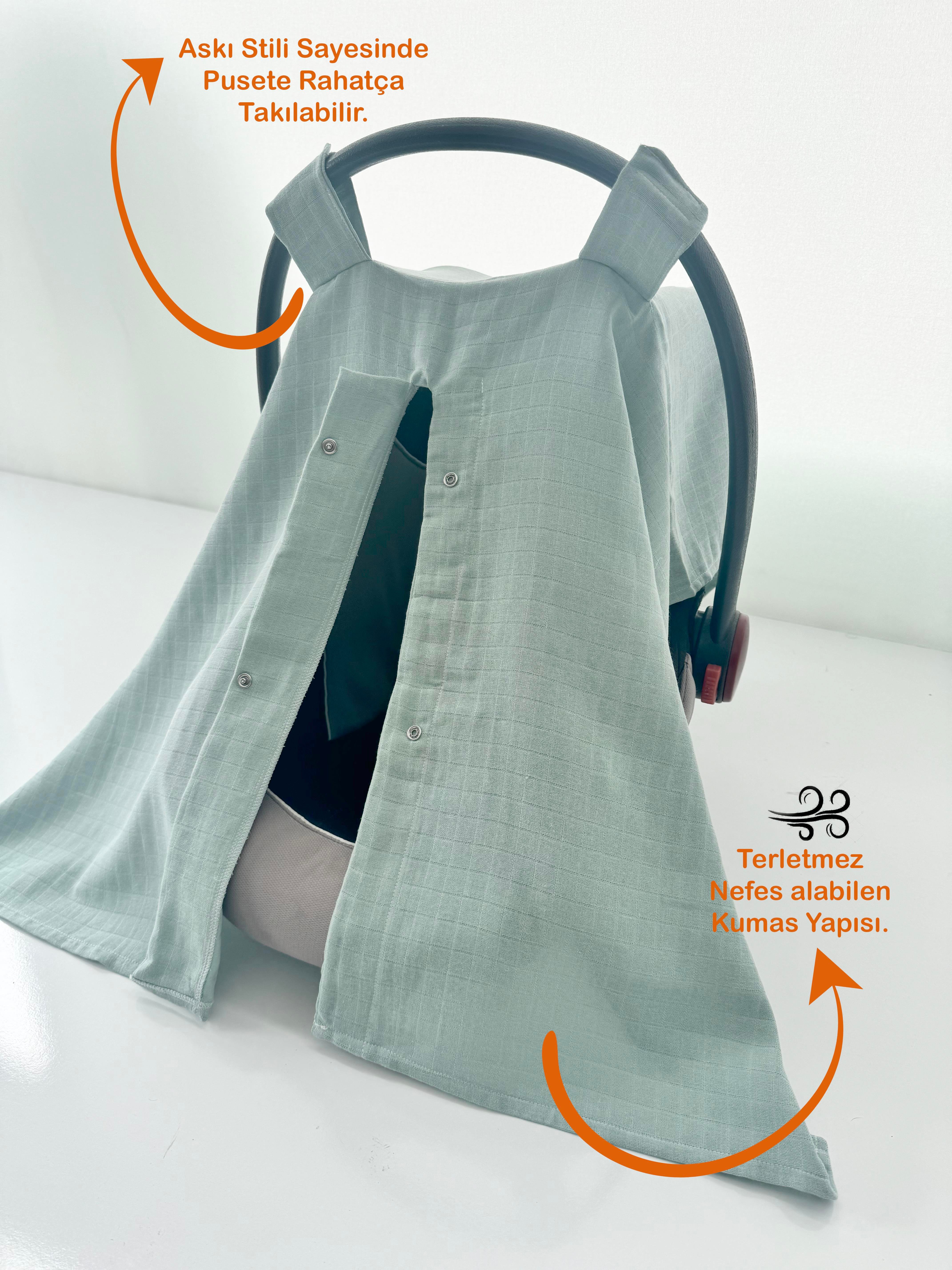 Jaju Baby Yeşil Organik Müslin Puset Örtüsü (Oto koltuğu Örtüsü)