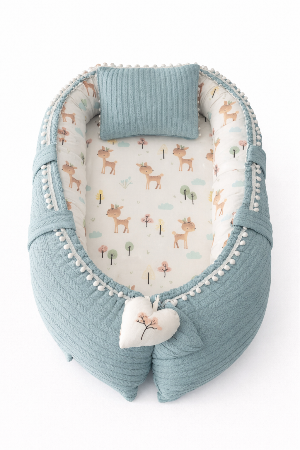 Jaju Baby Yeşil Örgü Kumaş Ceylan Tasarım Ponponlu Babynest