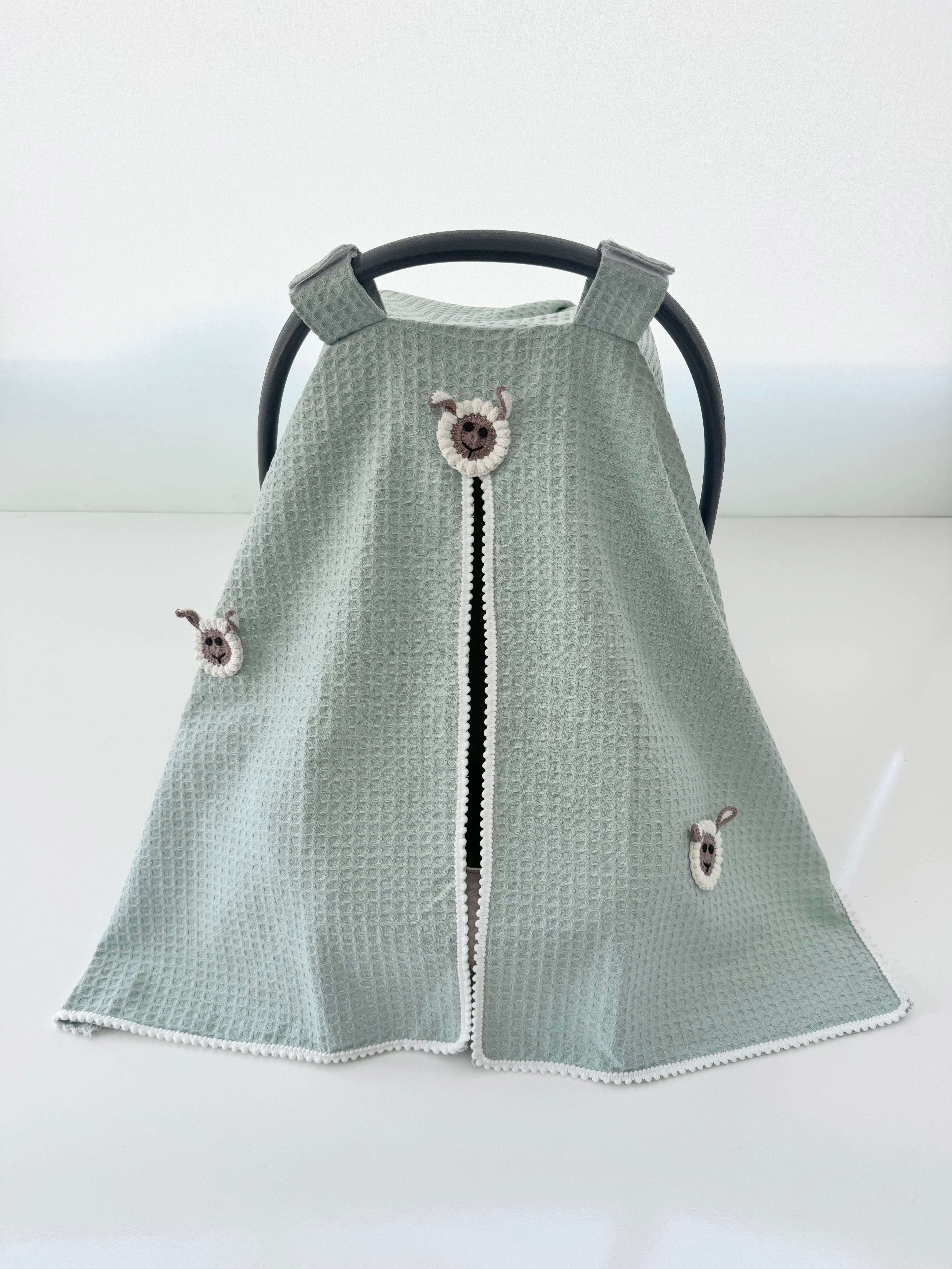 Jaju Baby Yeşil Waffle Kumaş Organik Kuzu Tasarım Puset Örtüsü