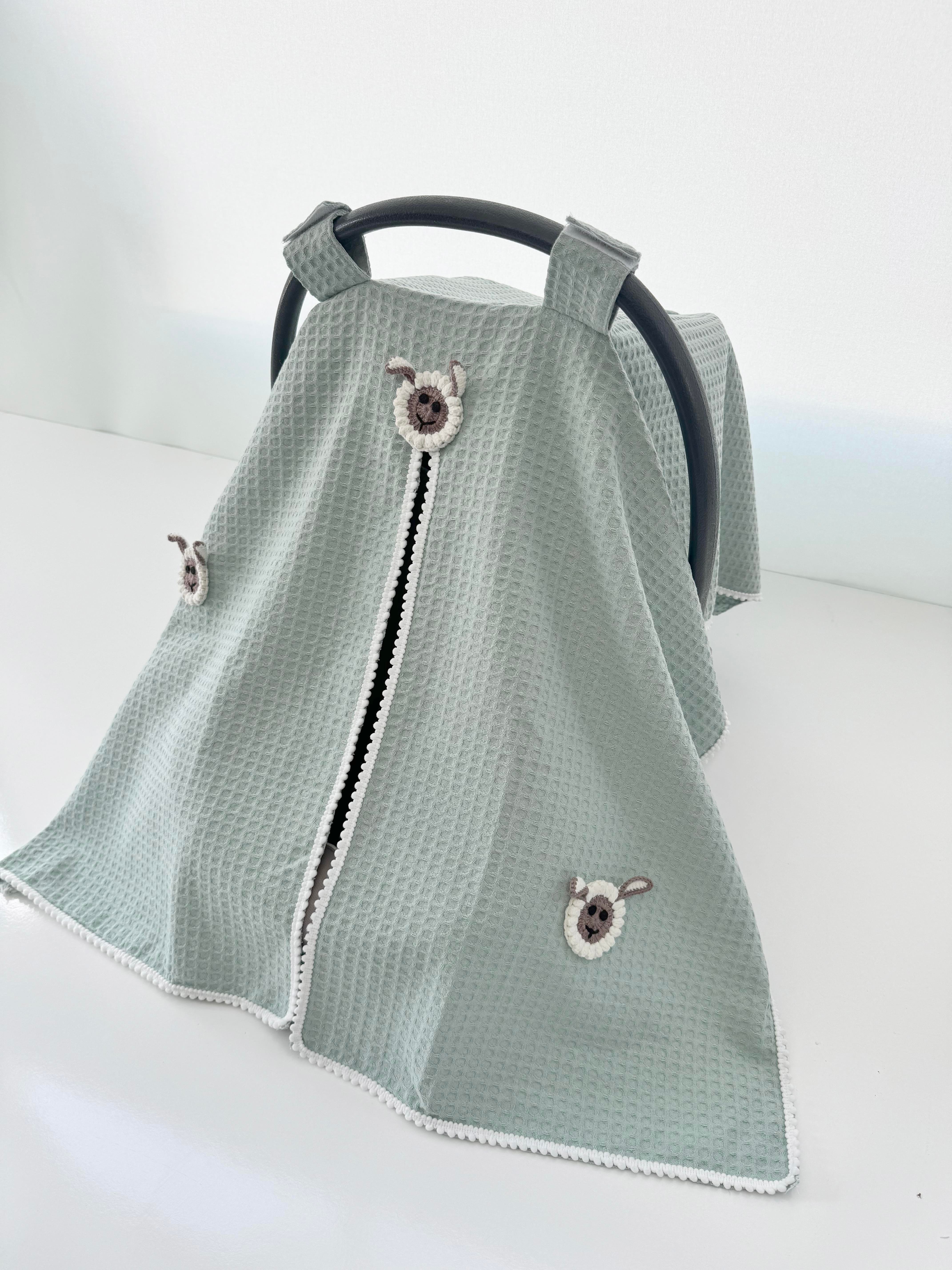 Jaju Baby Yeşil Waffle Kumaş Organik Kuzu Tasarım Puset Örtüsü