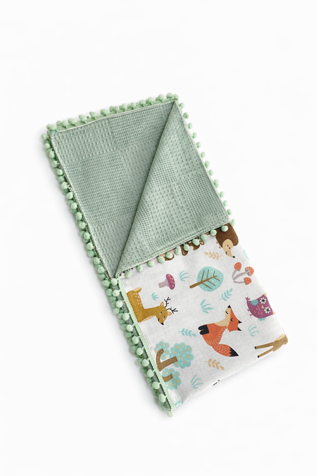 Jaju Baby Yeşil Waffle Pike Orman Desenli Çift Taraflı Bebek Battaniyesi 110x100 cm