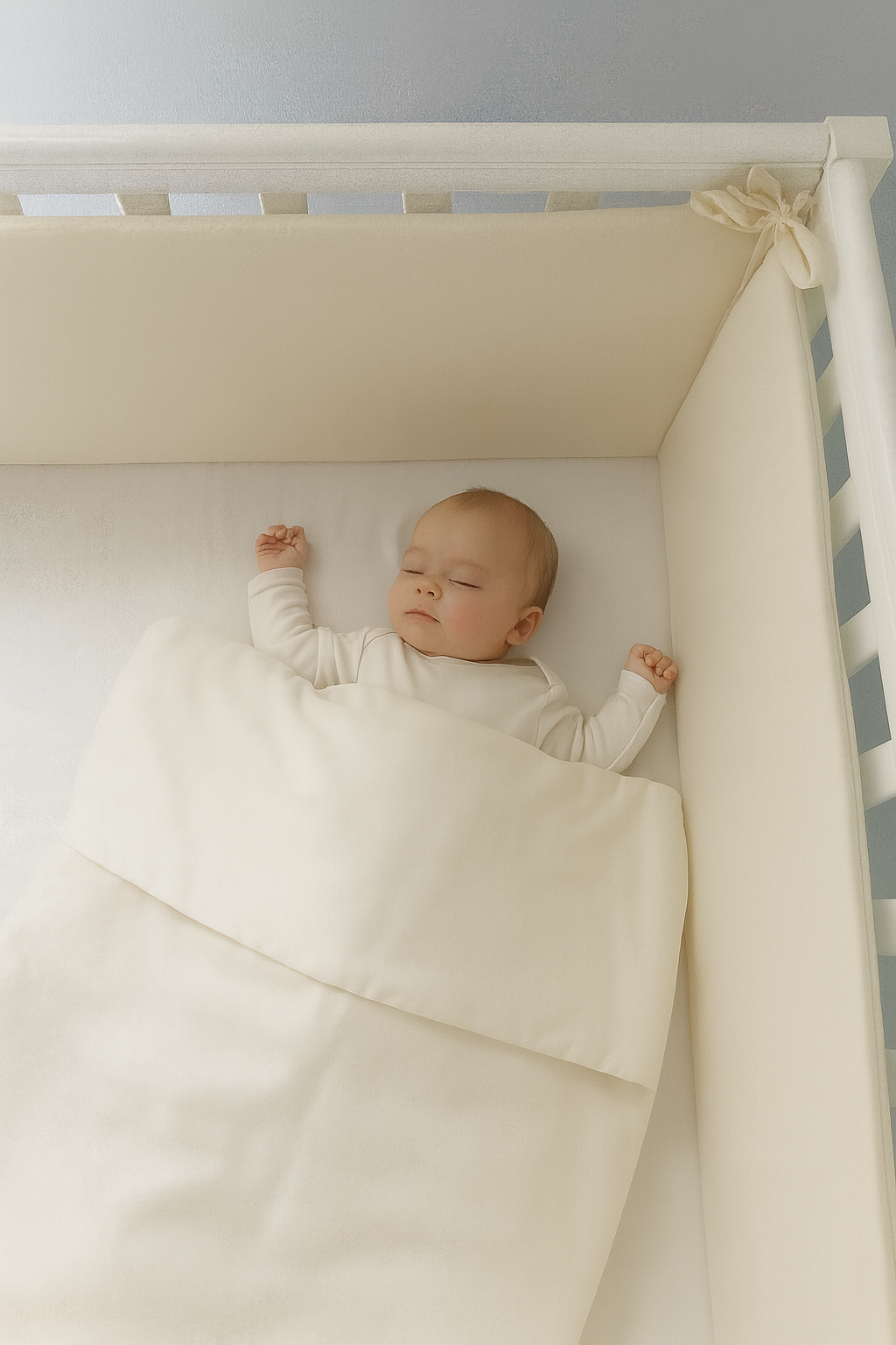 Krem Renk Beşik Kenar Koruyucu Beşik Kenar Koruma %100 Pamuk Kumaş