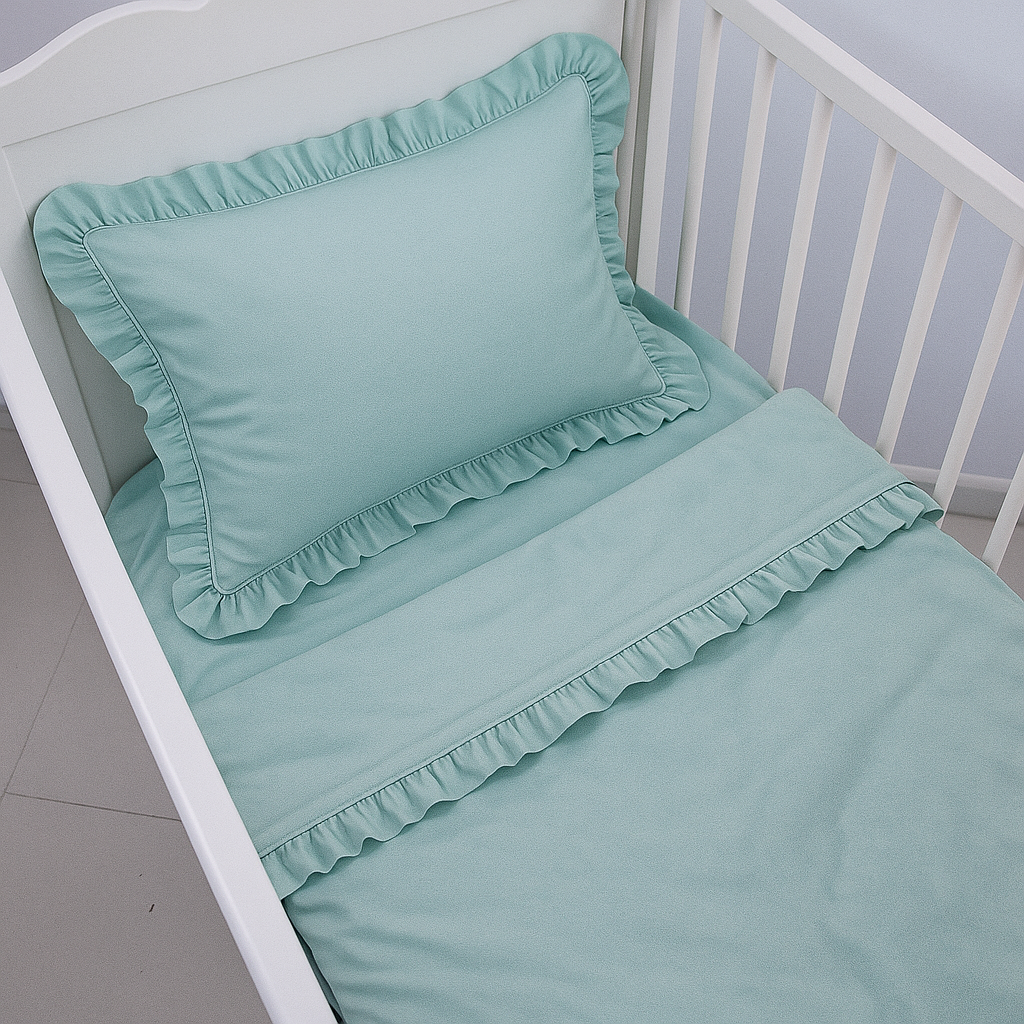Mint Bebek Nevresim Takımı – 60x120 | 70x140 | 80x130 Beşik Uyumlu – Fırfırlı Premium Set