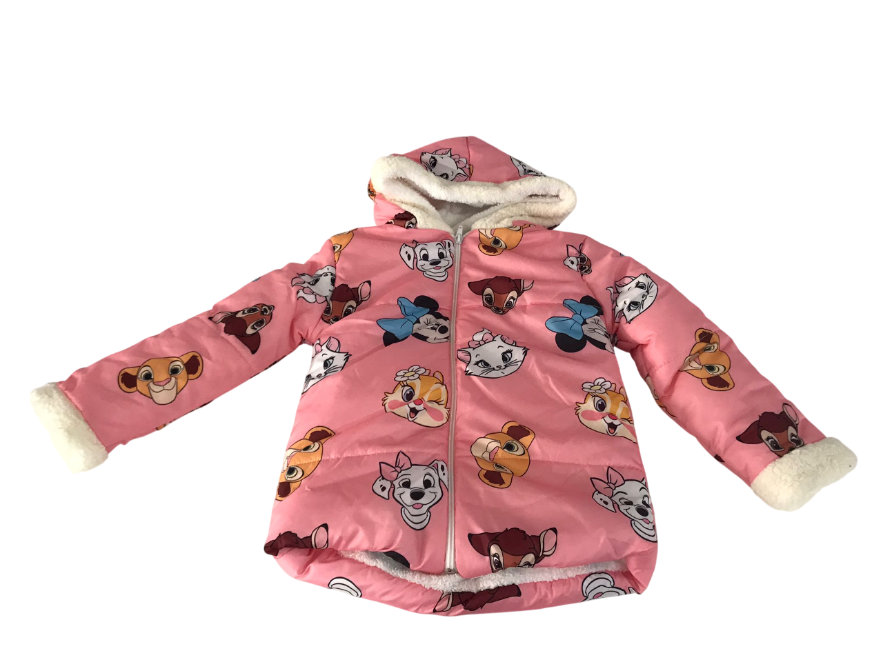 Peluş Astarlı Desenli Kapüşonlu Çocuk Mont – Pembe Kışlık Mont