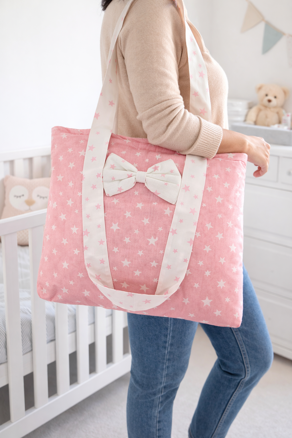Pembe Yıldızlı Anne Bebek Bakım Çantası
