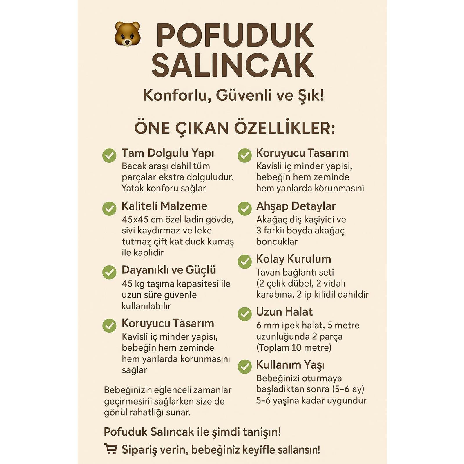 Siyah Pofuduk Çocuk Salıncak - Bebek - Çocuk Salıncağı