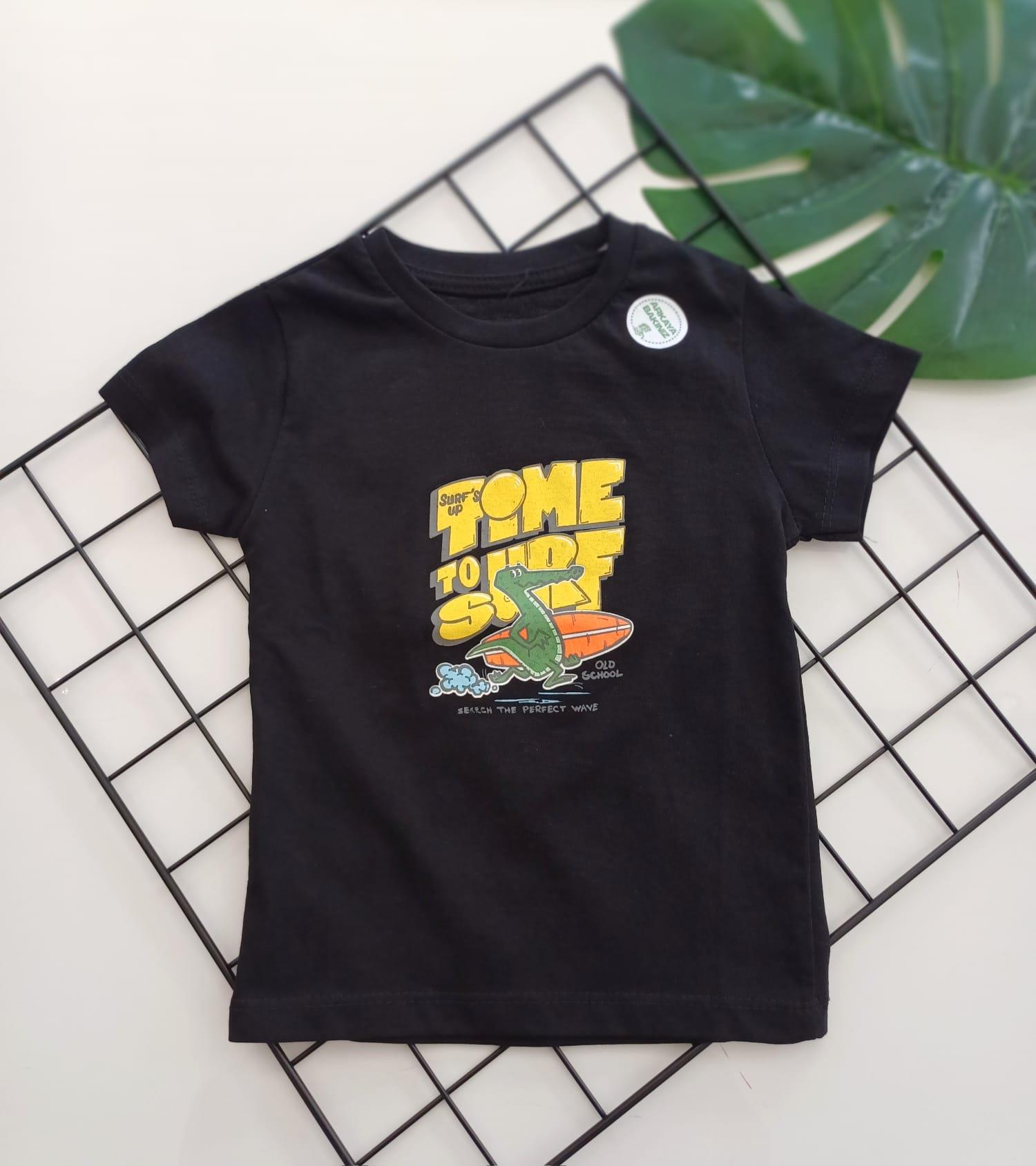 Siyah Surfiny Timsah Baskılı Erkek Çocuk T-shirt