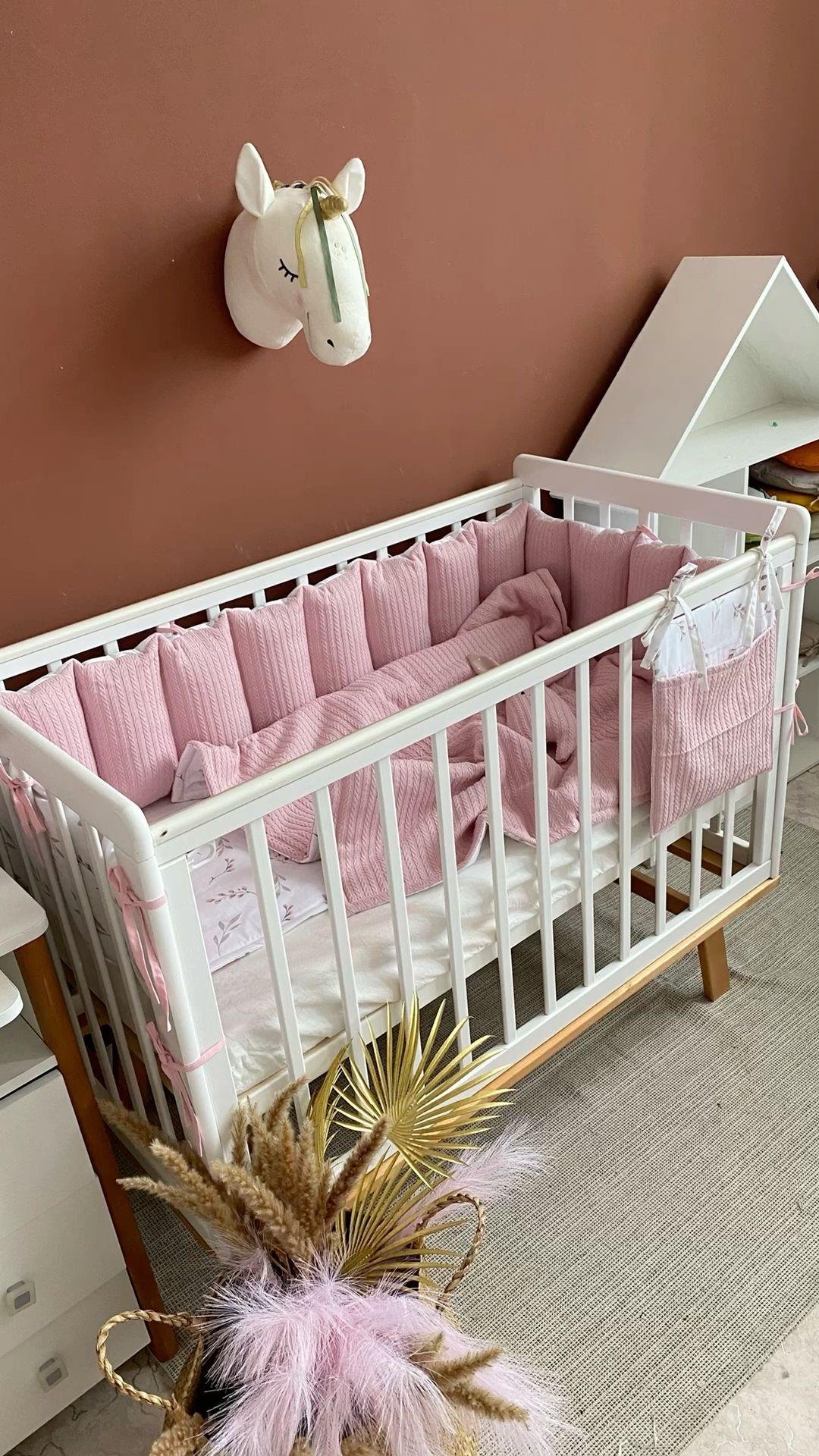 Special Pembe Renk Örgü Kumaş Kenar Koruyucu Özel Ölçü Beşik Kenar Koruma