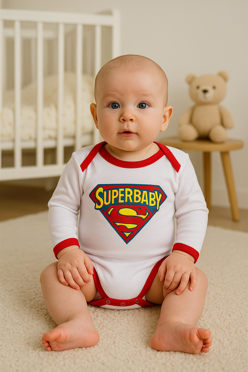 Süperman Beyaz Lisanslı Uzun Kol Body