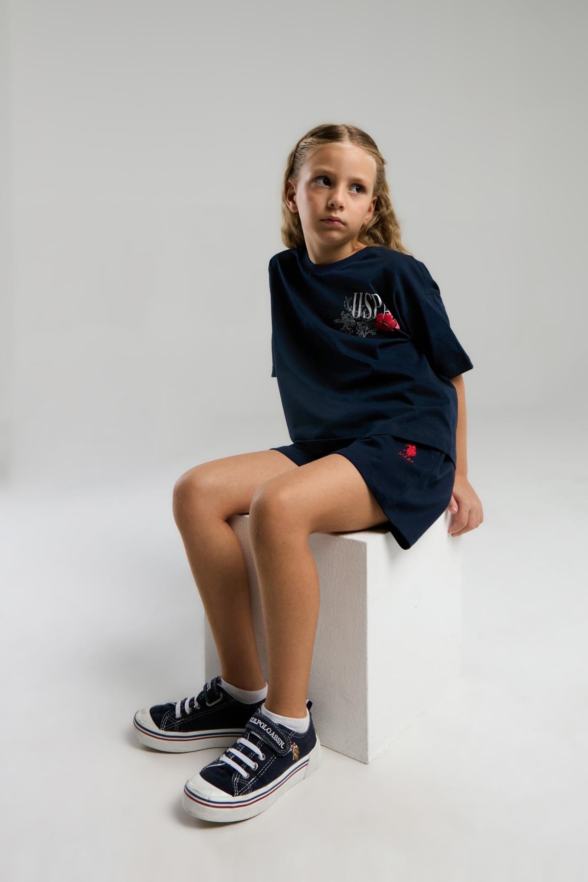 U.S. Polo Assn. Kız Çocuk Lacivert Şort Takım US2072 - V1