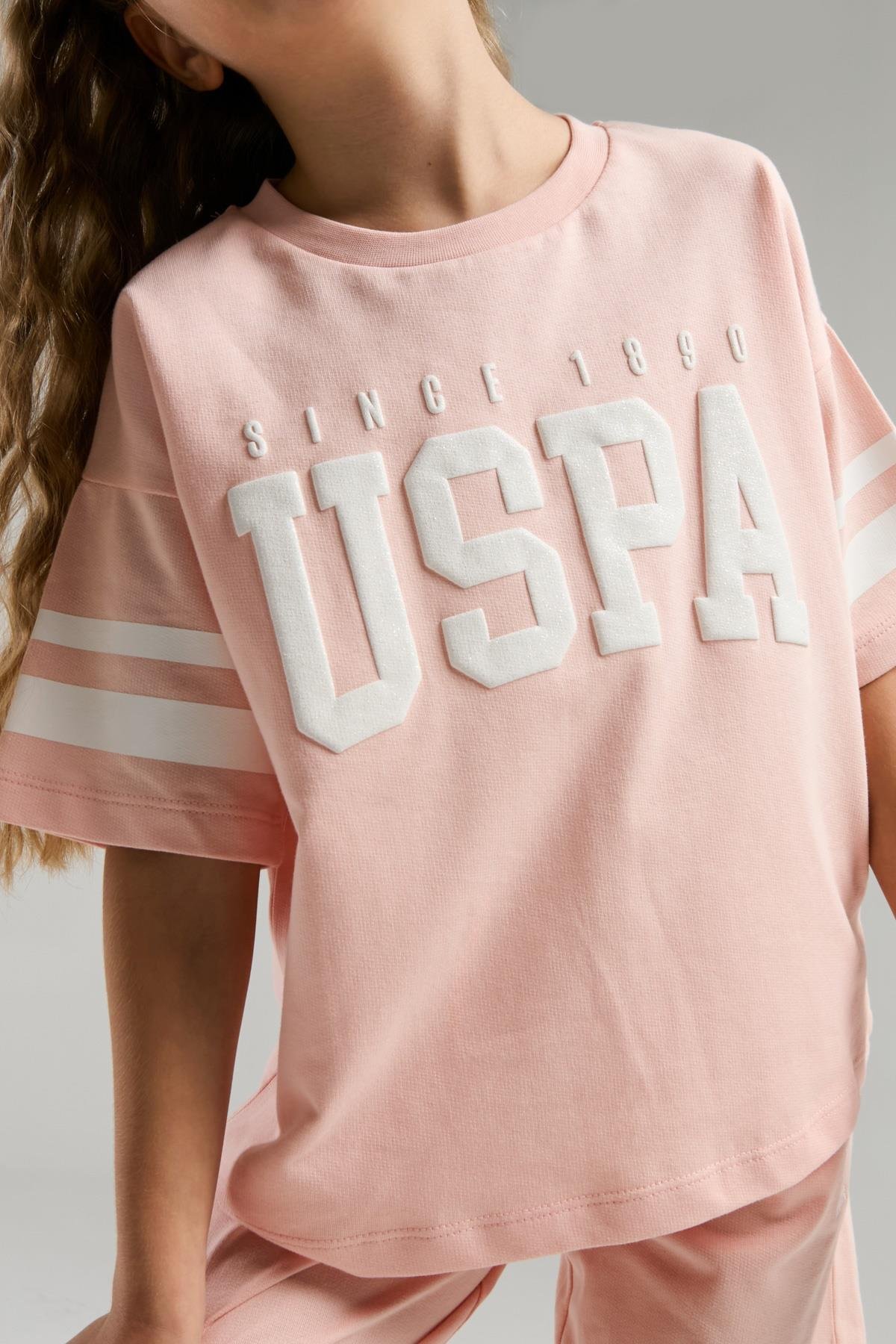 U.S. Polo Assn. Kız Çocuk Somon Bermuda Takım US2091 