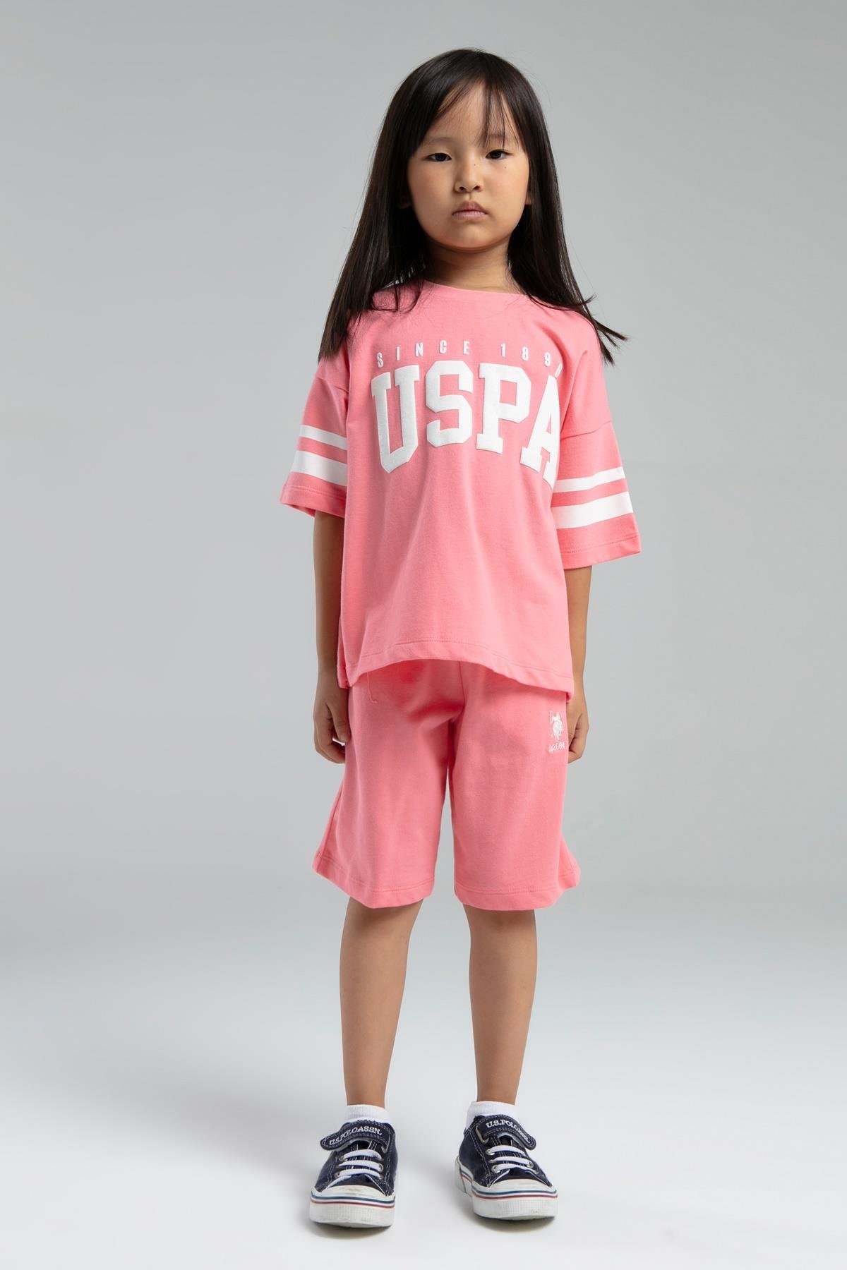 U.S. Polo Assn. Kız Çocuk Pembe Bermuda Takım US2091 