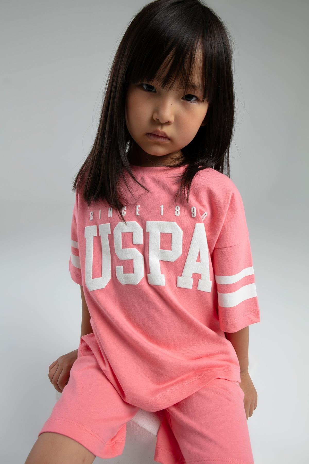 U.S. Polo Assn. Kız Çocuk Pembe Bermuda Takım US2091 