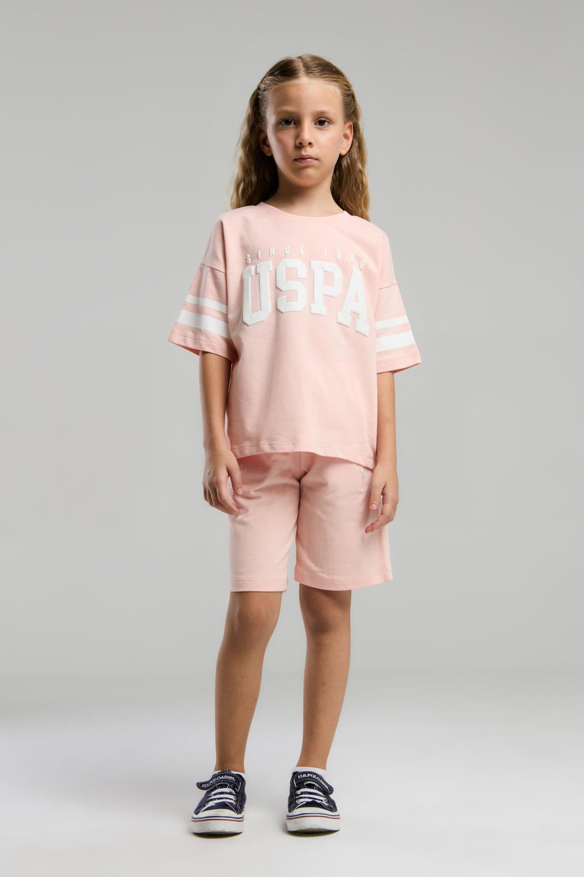 U.S. Polo Assn. Kız Çocuk Somon Bermuda Takım US2091 