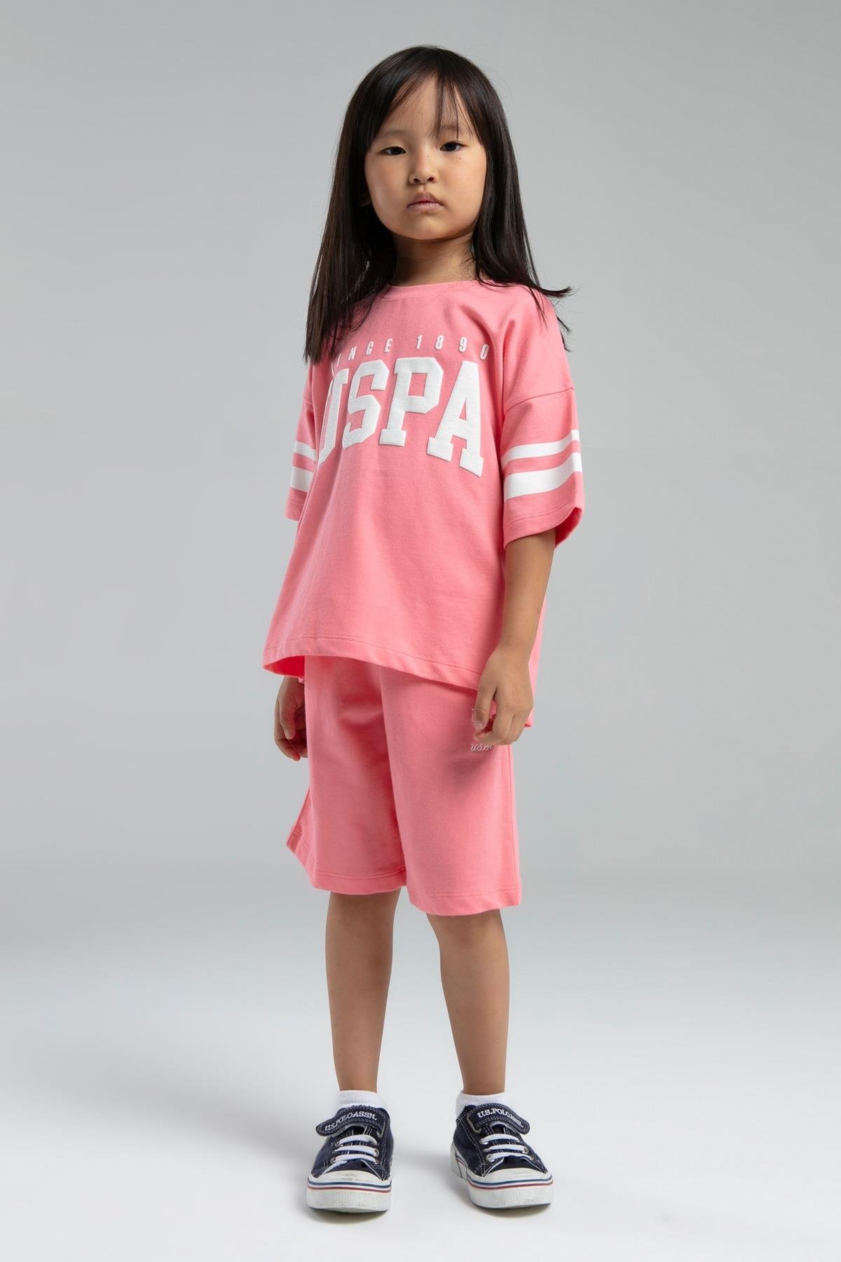 U.S. Polo Assn. Kız Çocuk Pembe Bermuda Takım US2091 