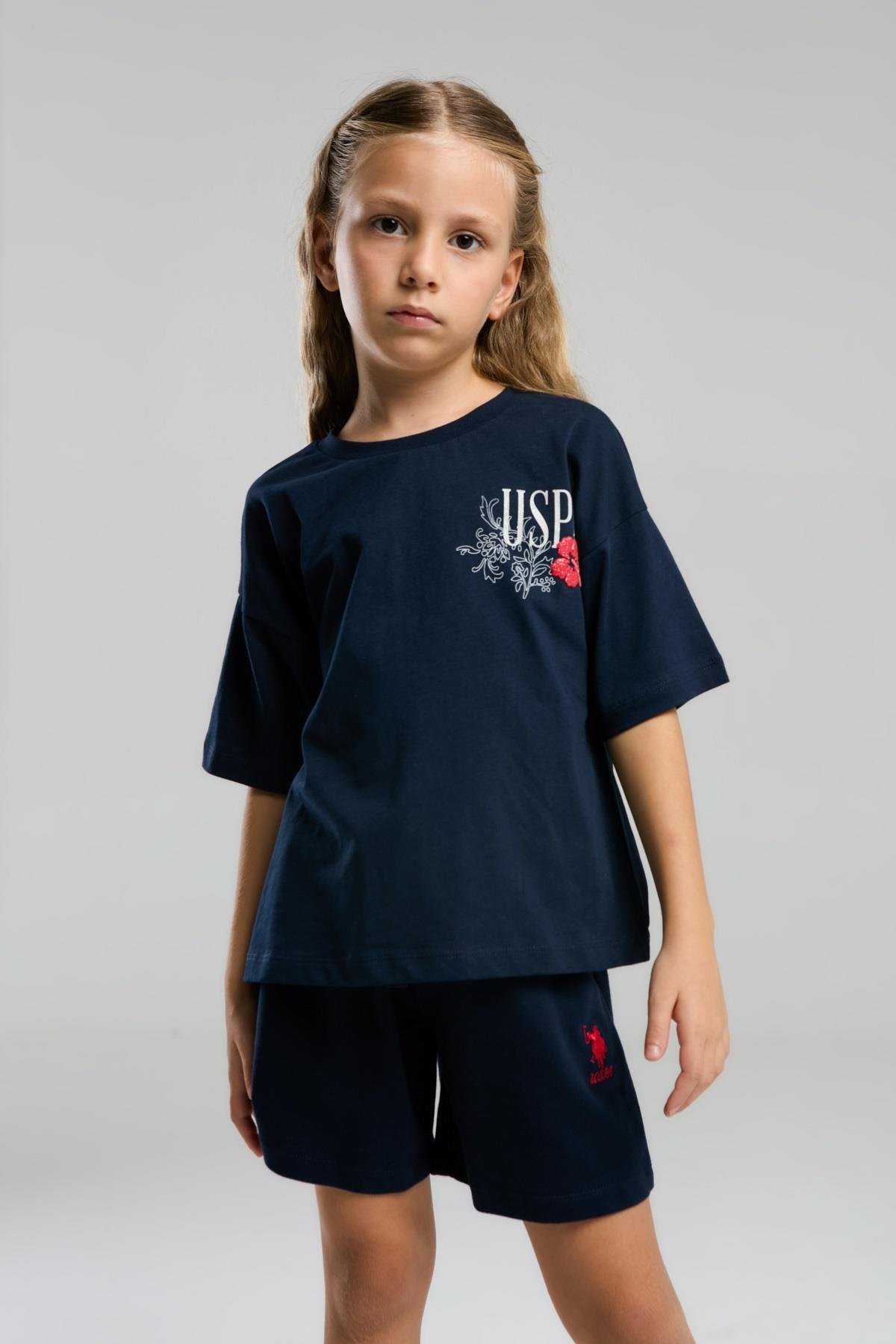 U.S. Polo Assn. Kız Çocuk Lacivert Şort Takım US2072 - V1