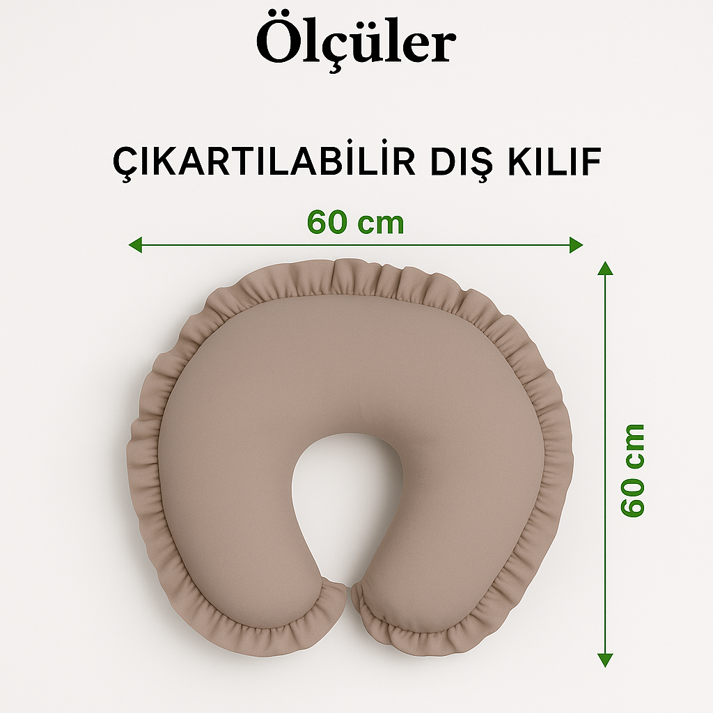 Vizon Fırfırlı Emzirme & Destek Yastığı – Fermuarlı, Yıkanabilir Kılıf | %100 Pamuk