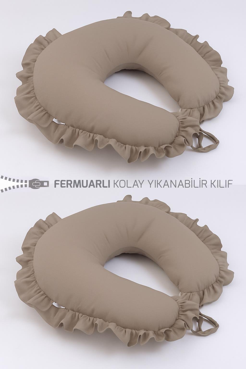 Vizon Fırfırlı Emzirme & Destek Yastığı – Fermuarlı, Yıkanabilir Kılıf | %100 Pamuk