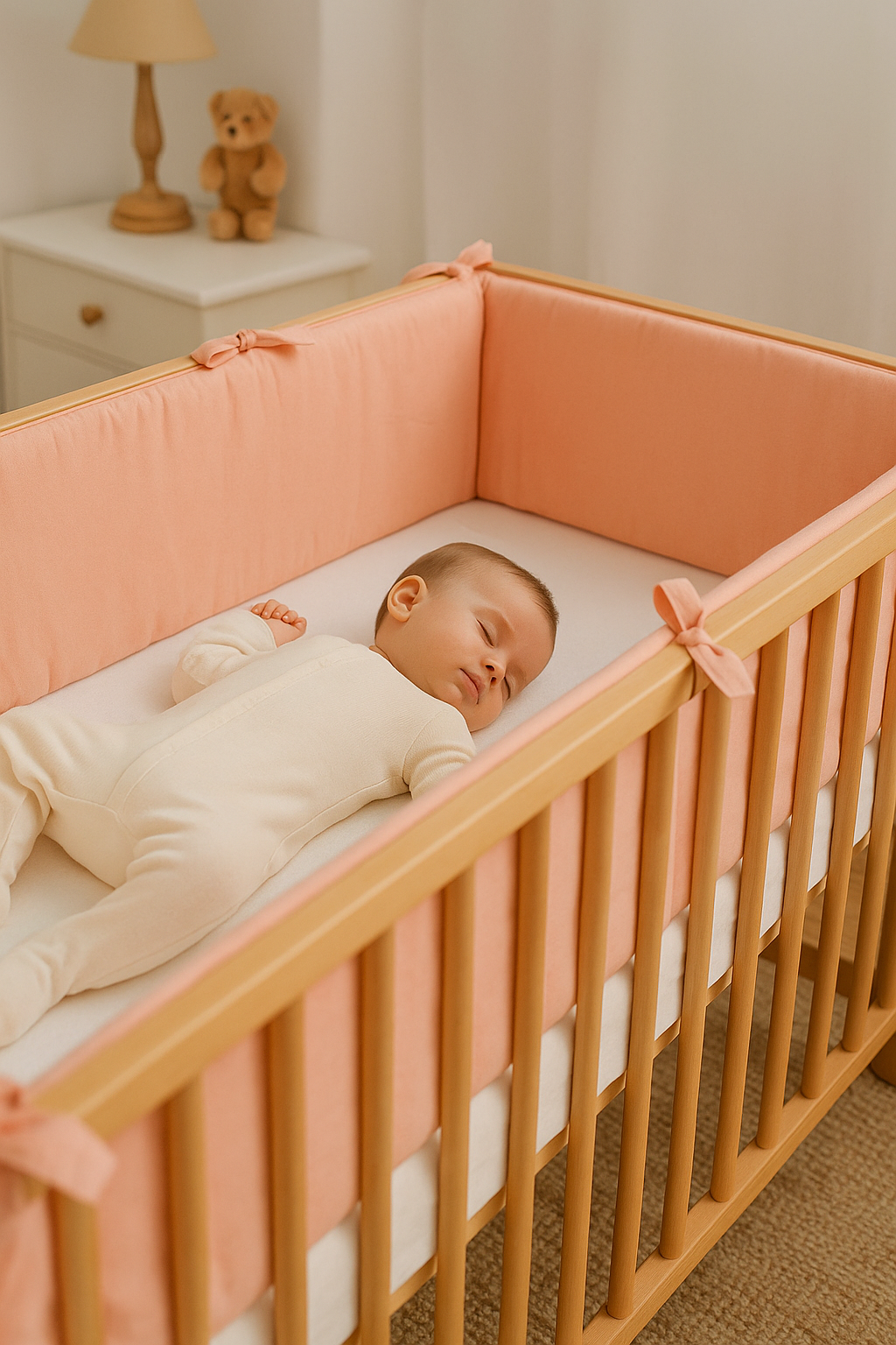 Yavru Ağzı Renk Beşik Kenar Koruyucu Beşik Kenar Koruma %100 Pamuk Kumaş