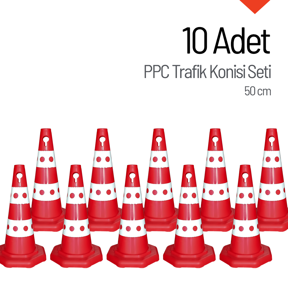 10 Adet PPC Trafik Konisi 50 cm Trafik Dubası SetiTrafik Konisi PPC 50-60-75 cm