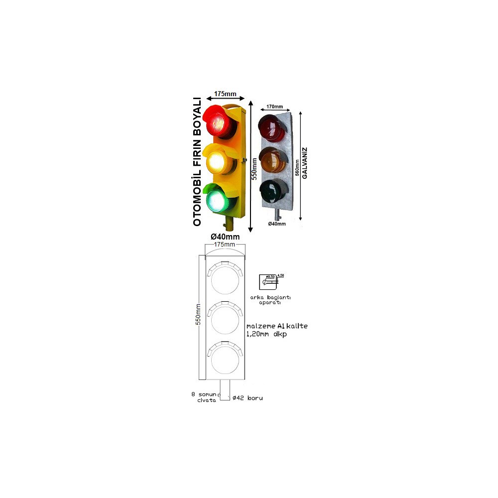 100 mm Üçlü 600 Serisi LED Trafik Lambası (3MT600L)100 mm Sinyalizasyon (Trafik Lambası)