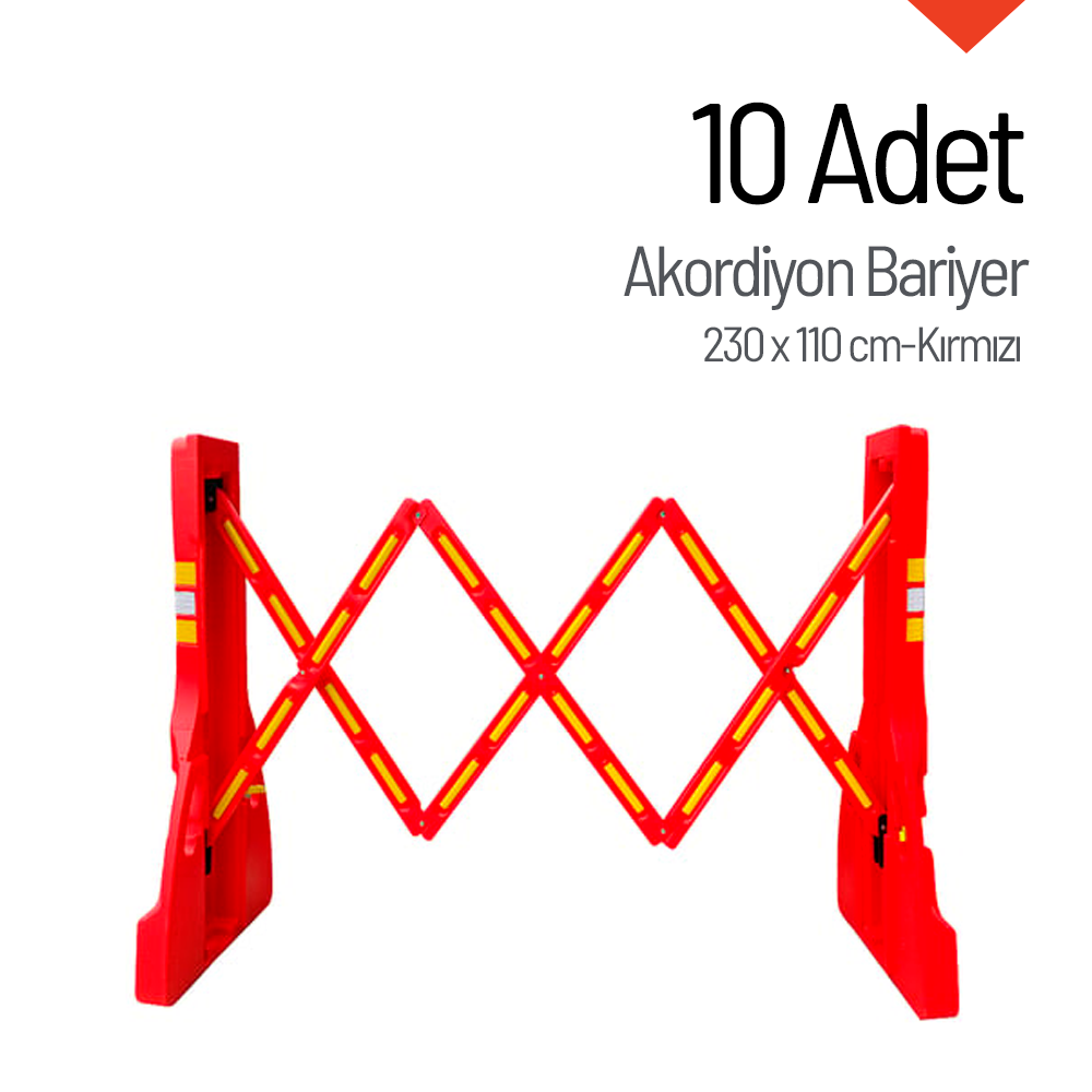 10'lu Akordiyon Bariyer Seti Kırmızı 230 x 110 cmAkordiyon Bariyer