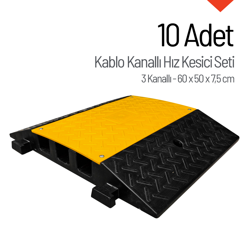 10'lu Kablo Kanallı Hız Kesici 3 Kanallı, Yol Kasisi 60 x 50 x 7,5 cmKablo Kanallı Hız Kesici