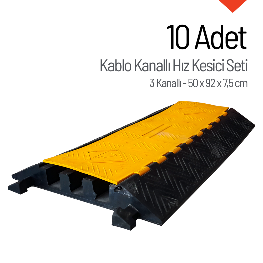 10'lu Kablo Kanallı Hız Kesici 3 Kanallı, Yol Kasisi 50 x 92 x 7,5 cmKablo Kanallı Hız Kesici