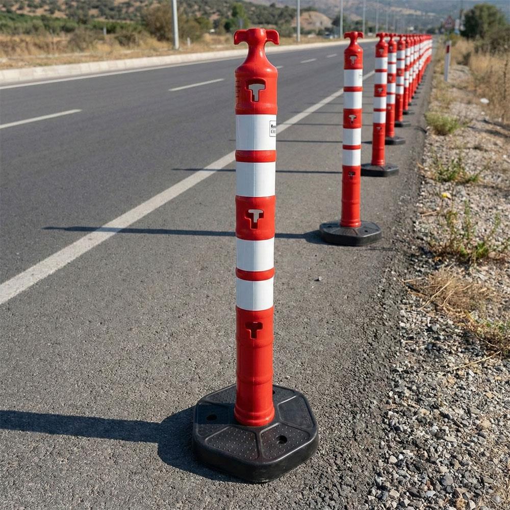 10'lu Kauçuk Tabanlı Kırmızı Uyarı Dikmesi, 4 Reflektifli - 120 x 11 cmUyarı Dikmesi