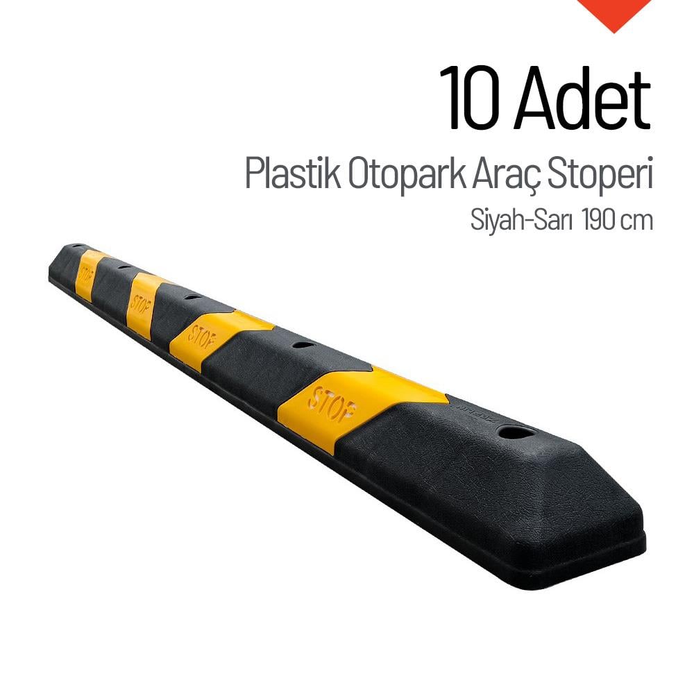 10'lu Plastik Oto Park Araç Stoperi 190 cm Siyah-SarıOtopark Araç Stoperi