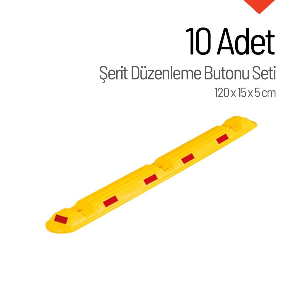 10`lu Şerit Düzenleme Butonu 120x15x5 cm, Otopark Araç Park Yeri AyırıcıPlastik Şerit Düzenleme