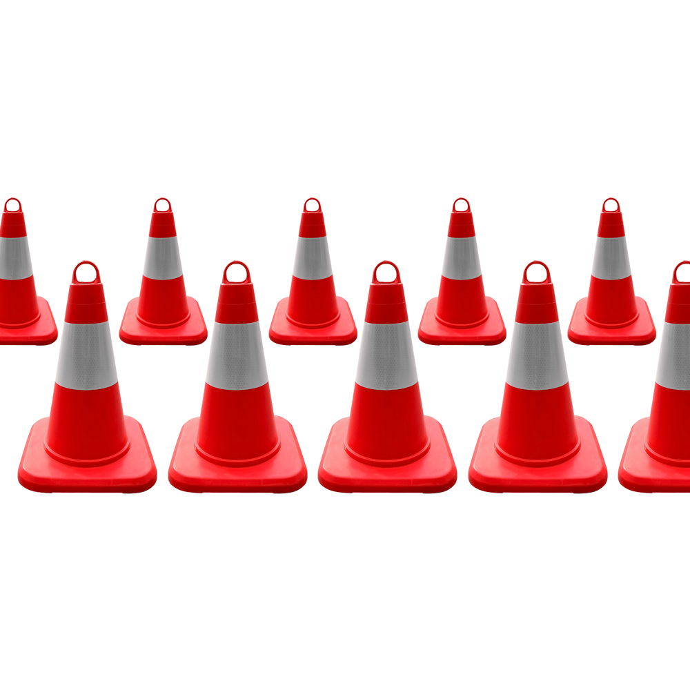 10'lu TPE Trafik Konisi Seti 32 cm Tek Reflektifli Trafik DubasıTrafik Konisi PVC 50 cm