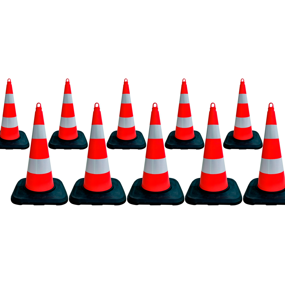 10'lu TPE Trafik Konisi Seti 75 cm Ağırlıklı Çift Reflektifli Trafik DubasıTrafik Konisi PPC 50-60-75 cm